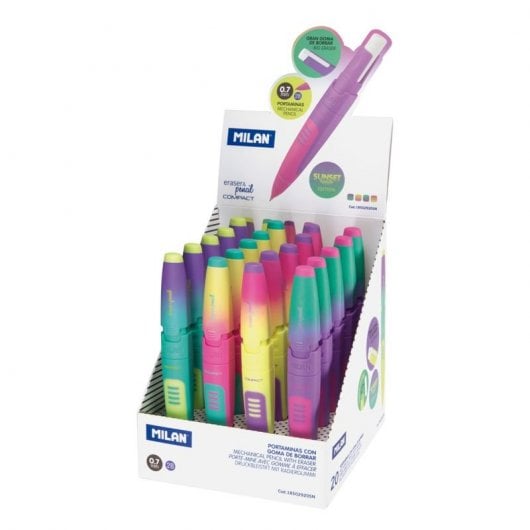 Milan Compact Sunset Boîte de 20 porte-mines avec caoutchouc 0,7 mm Couleurs Assorties