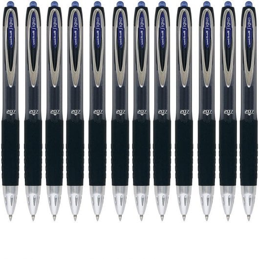 Uni-Ball Signo 207 Caja 12 Bolígrafos Retráctiles Tinta de Gel Azul
