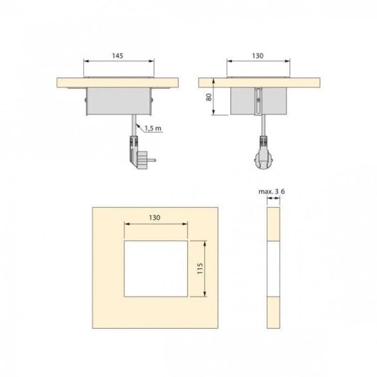 Multiprise Emuca Atom 1 Prise 2 USB 1 HDMI Montage Encastré avec Couvercle Noir