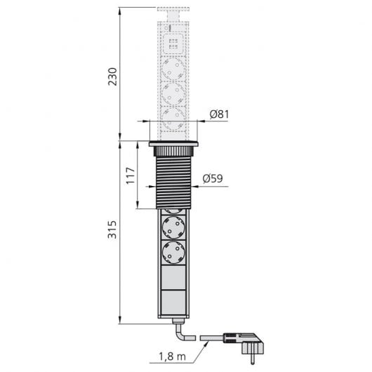 Emuca Regleta Empotrable 3 Tomas Schuko + 2 Puertos USB 1.8m