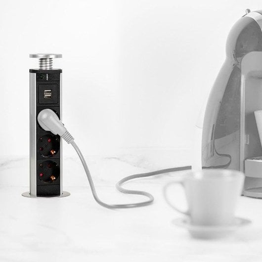 Emuca Regleta Empotrable 3 Tomas Schuko + 2 Puertos USB 1.8m