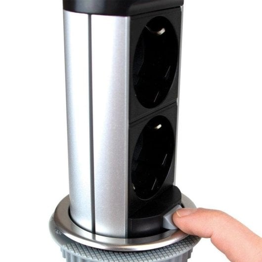 Emuca Vertikal Push60 Regleta Empotrable Retráctil 2 Tomas Schuko + 2 Puertos USB 1.5m