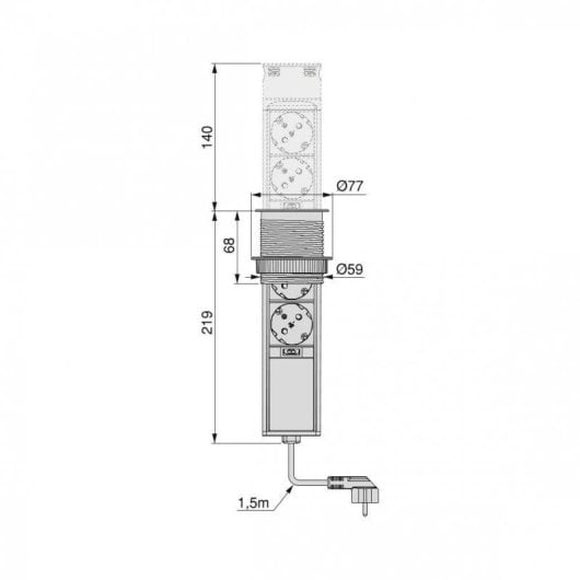 Emuca Vertikal Push60 Regleta Empotrable Retráctil 2 Tomas Schuko + 2 Puertos USB 1.5m