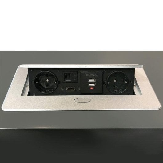 Emuca Enchufe Empotrable de Mesa Multiconector 265x120mm Aluminio