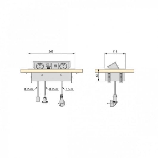 Emuca Enchufe Empotrable de Mesa Multiconector 265x120mm Aluminio