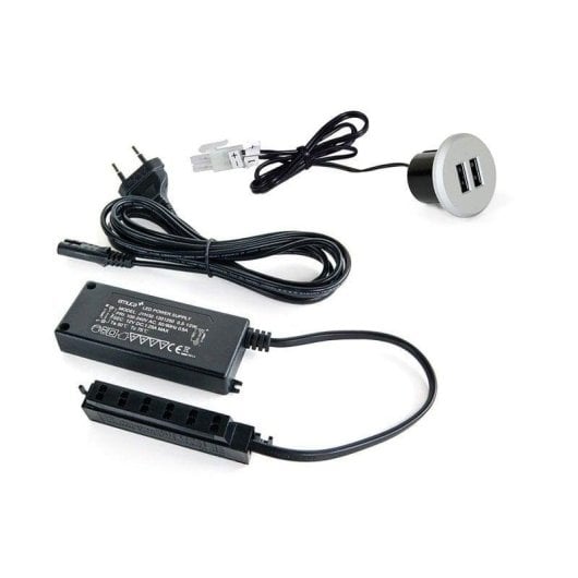 Emuca Enchufe Empotrable Redondo 2 Puertos USB 2.0 Gris Metalizado