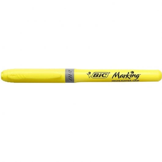 Bic Highlighter Grip Boite de 12 Feutres Fluorescents Jaunes