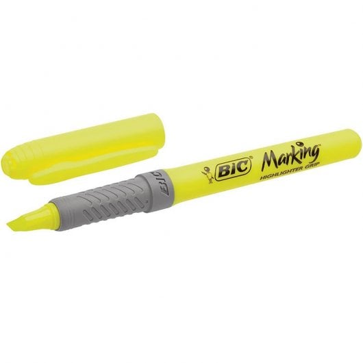 Bic Highlighter Grip Boite de 12 Feutres Fluorescents Jaunes