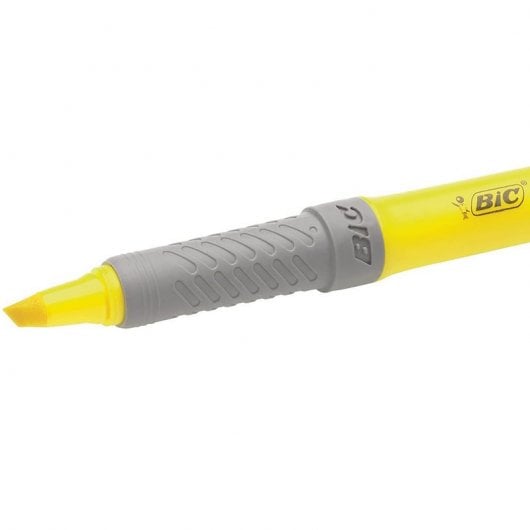 Bic Highlighter Grip Boite de 12 Feutres Fluorescents Jaunes
