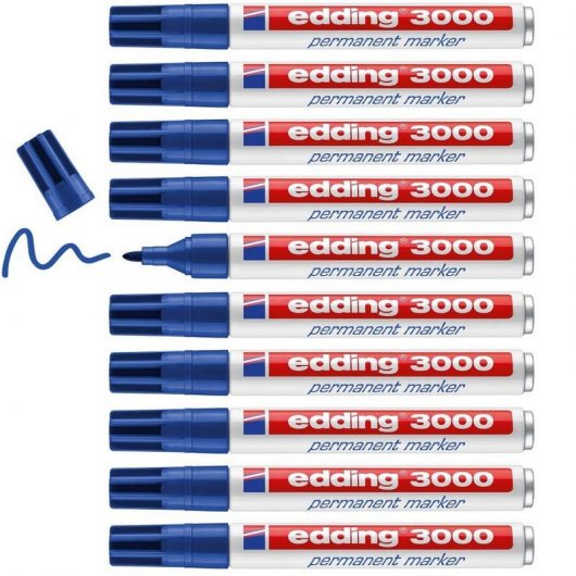 Edding 3000 Caja 10 Rotuladores Permanentes Punta Redonda Azul