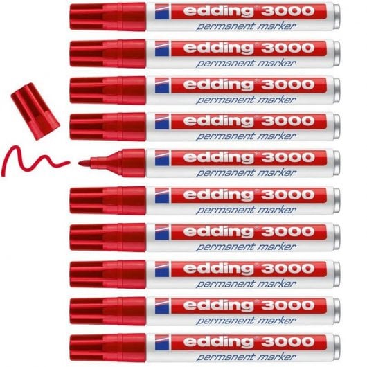 Edding 3000 Caja 10 Rotuladores Permanentes Punta Redonda Rojo