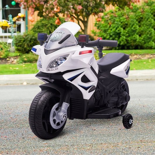 Homcom Moto Eléctrica de Policía con Faros Blanca