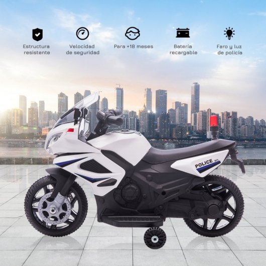 Homcom Moto Eléctrica de Policía con Faros Blanca