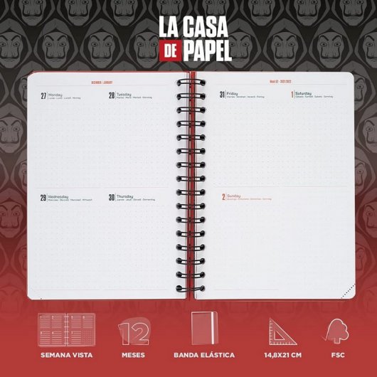 Erik Agenda Escolar 2021/2022 A5 Semana Vista La Casa De Papel