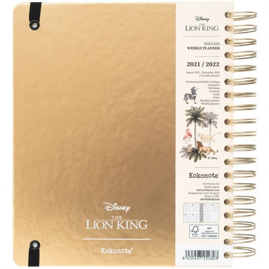 Erik Agenda Escolar 2021/2022 Semana Vista Disney El Rey Leon