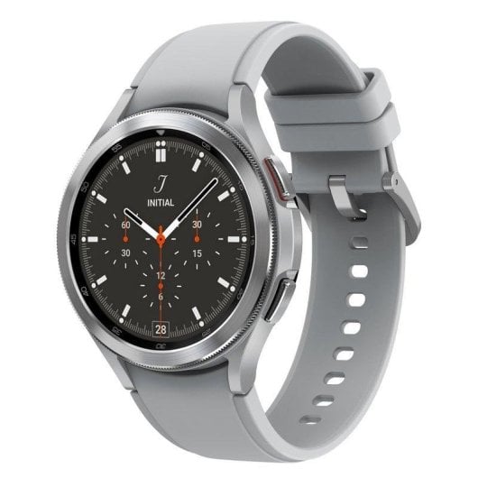 Samsung Galaxy Watch4 Classic Bluetooth GPS NFC 46mm Super AMOLED Argent Taille Unique Étanche IP68 SpO2 Pulsomètre