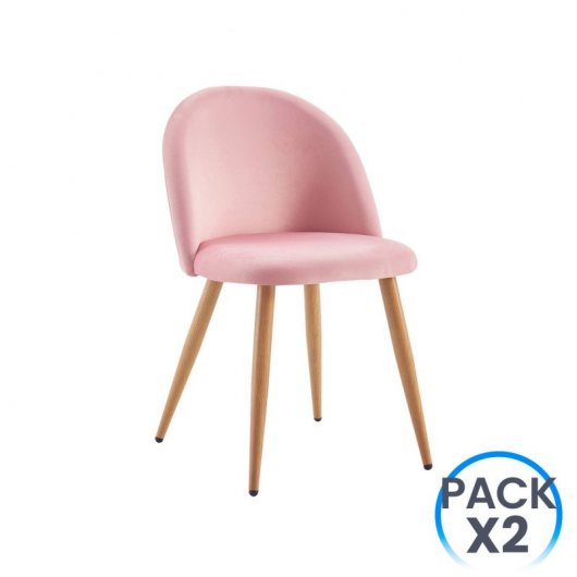 Thinia Home Fuchs Pack 2 Sillas de Comedor Respaldo Bajo Terciopelo Rosa