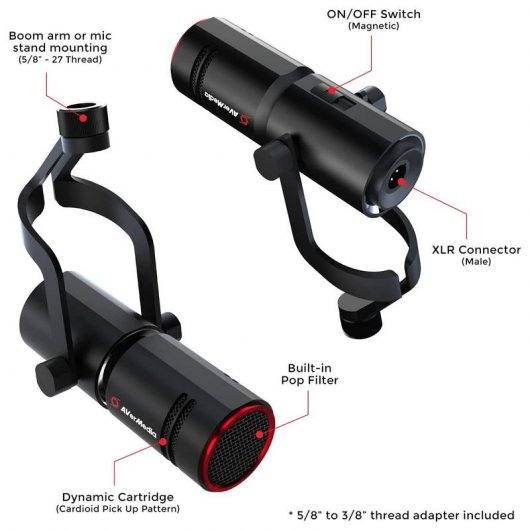 Avermedia Live Streamer MIC 330 Microphone XLR cardioïde dynamique