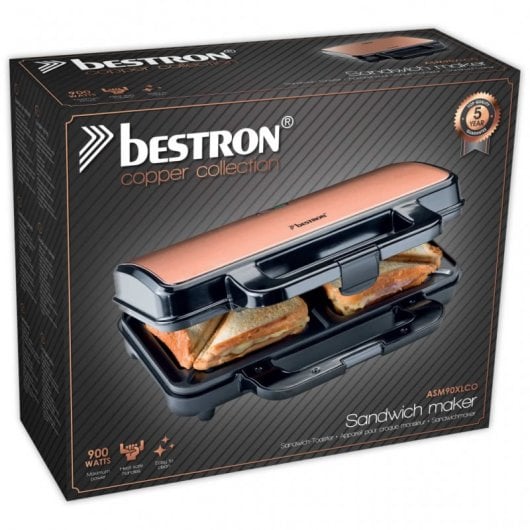 Bestron ASM90XLCO Sandwichera XL 900W Cobre