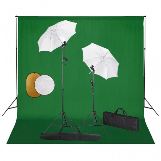 vidaXL Kit de Estudio Fotográfico con Lámparas + Sombrillas + Fondo Verde + Reflector