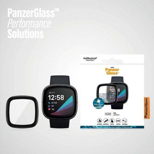 PanzerGlass Protector de Pantalla Cristal Templado Negro para Fitbit Sense/Versa 3