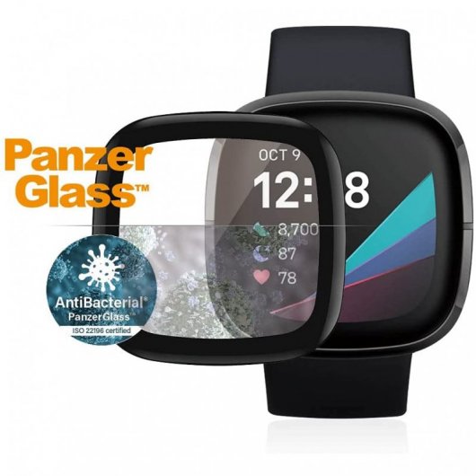 PanzerGlass Protector de Pantalla Cristal Templado Negro para Fitbit Sense/Versa 3