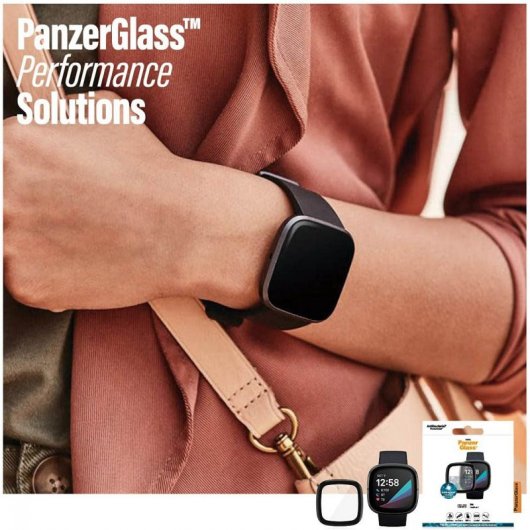 PanzerGlass Protector de Pantalla Cristal Templado Negro para Fitbit Sense/Versa 3