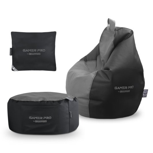 Happers Pack Puff Gamer Pro + Reposapiés + Cojín Gris