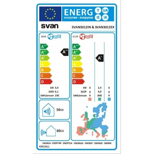 Svan SVAN3012 Aire Acondicionado Split Inverter con Bomba de Calor y Wifi 3000 Frigorías