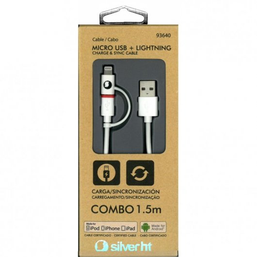 SilverHT Cable Combo MFI MicroUSB + Lightning Negro