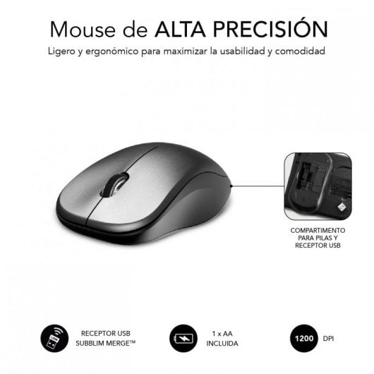 Clavier + Souris Sans Fil Subblim Gris/Noir