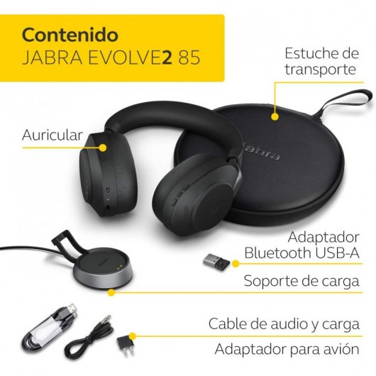 Jabra Evolve2 85 MS Teams Auriculares Bluetooth con Soporte de Carga USB-A Negro