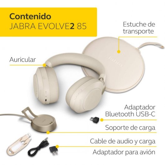 Jabra Evolve2 85 MS Teams Auriculares Bluetooth con Soporte de Carga USB-C Beige