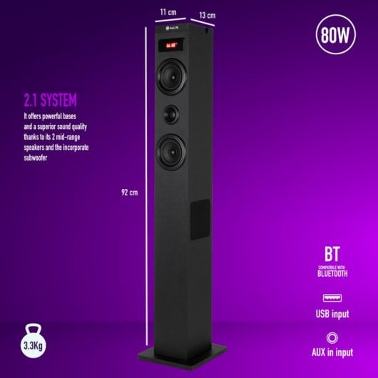 NGS Sky Charm 2.1 Torre de Som Bluetooth Preta