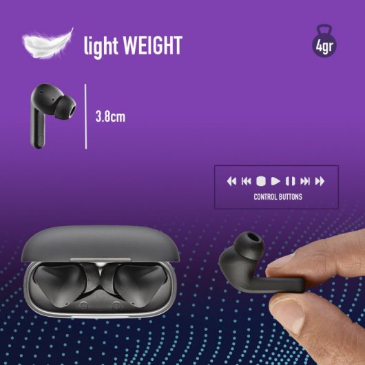 NGS ARTICA CROWN Cuffie Wireless In-ear Musica e Chiamate Bluetooth Nero
