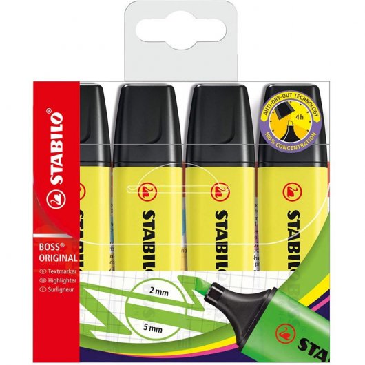 STABILO Boss Original 4 Marcadores Fluorescentes Amarillo