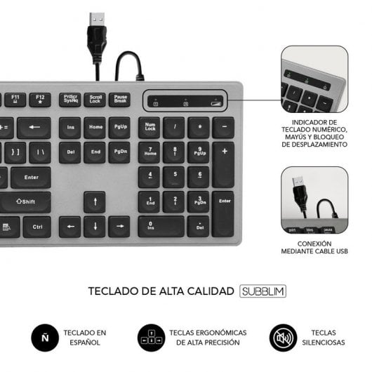 Tastiera USB Subblim Ergo Silent Flat Nera/Grigia