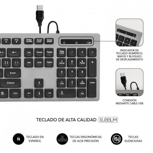 Tastiera Subblim Ergo + Mouse USB Nero/Grigio