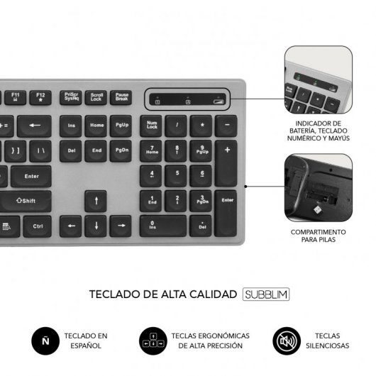 Subblim Ergo Combo Teclado + Rato Sem Fios Cinzento/Preto