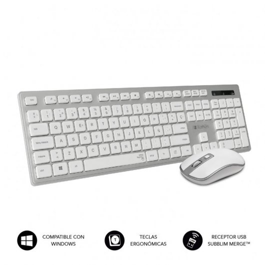 Subblim Ergo Combo Teclado + Rato Sem Fios Prateado/Branco