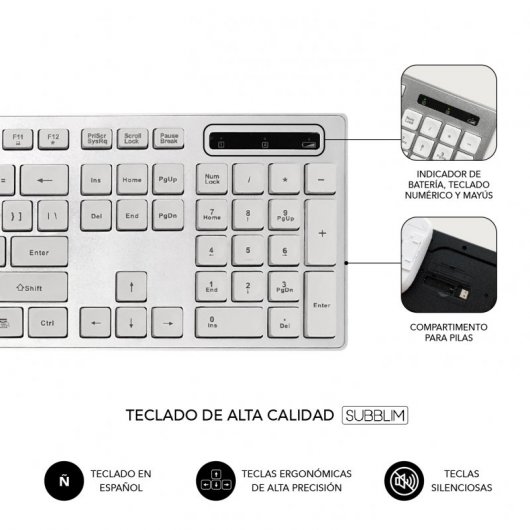 Subblim Ergo Combo Teclado + Rato Sem Fios Prateado/Branco