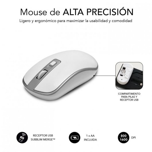 Subblim Ergo Combo Teclado + Rato Sem Fios Prateado/Branco