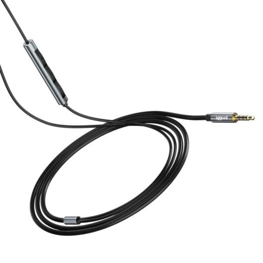 Auriculares iggual com fio Jack 3,5 mm para chamadas e música, microfone integrado, pretos