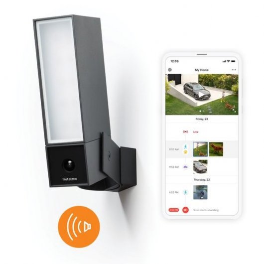 Telecamera esterna intelligente Netatmo con sirena da 105 dB, Full HD, Wi-Fi, nera, confezione da 2 unità