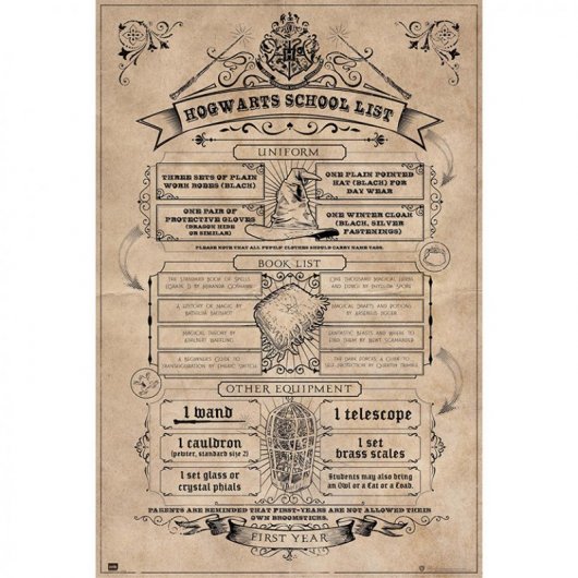 Erik Maxi Póster Harry Potter Lista Escolar de Hogwarts 91.5x61cm