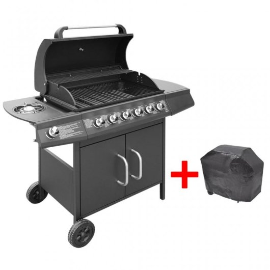 VidaXL Barbacoa Grill de Gas Negra + Funda