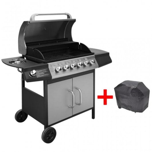 VidaXL Barbacoa Grill de Gas Negra/Plata + Funda