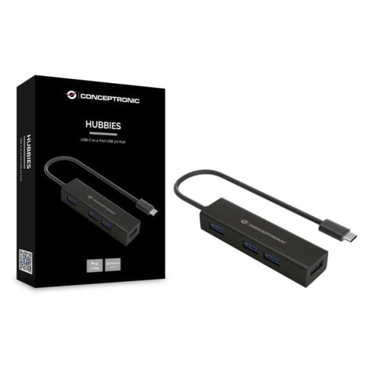 USB-Hub Conceptronic HUBBIES07B 4x USB 3.0 Aluminium Schwarz Typ-C