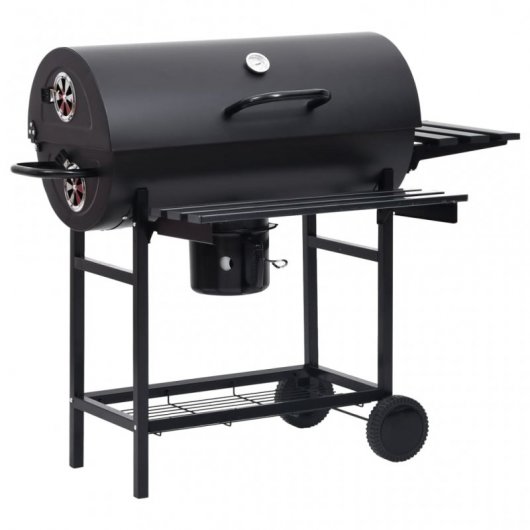 VidaXL Barbacoa de Barril con Ruedas Negro