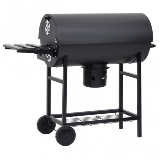 VidaXL Barbacoa de Barril con Ruedas Negro